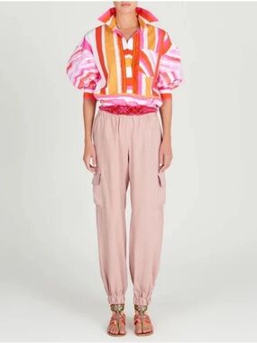 SILVIA TCHERASSI Manrola Blouse Puff Slv Pink & Orange Stripe